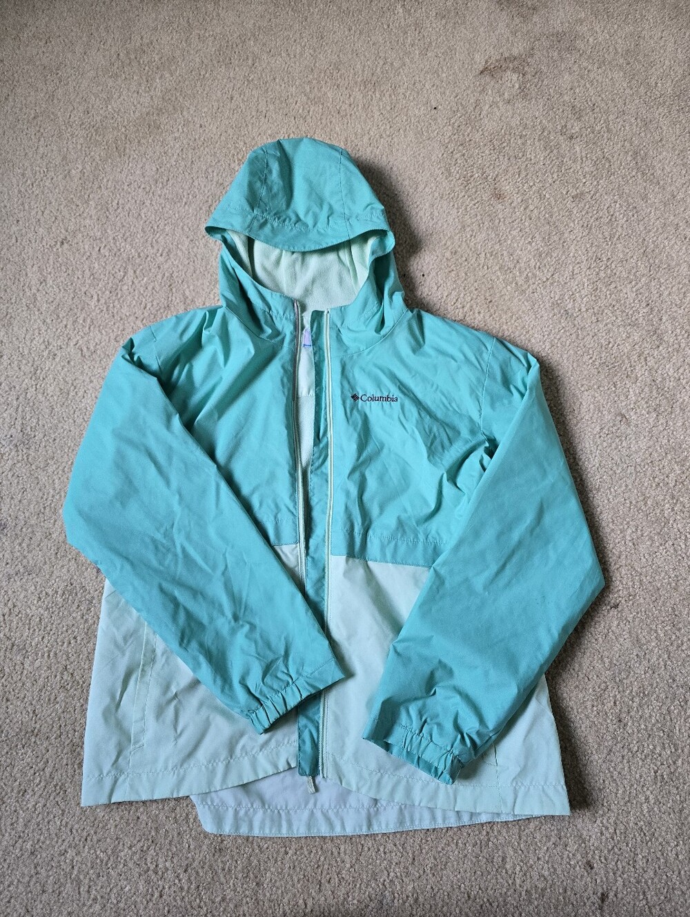 Columbia Girls' Two-Tone Teal Hooded Raincoat
